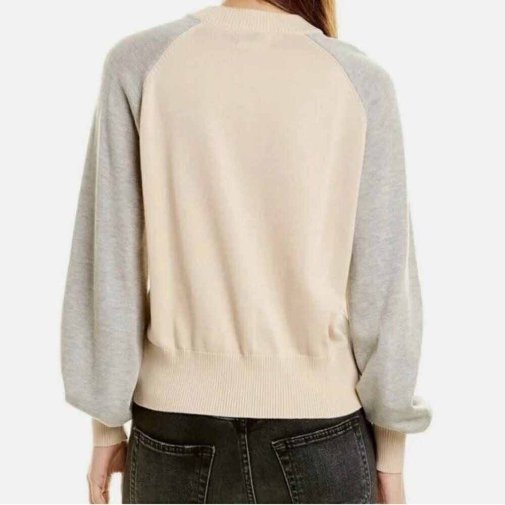 Monrow Colorblock Lightweight Neutral Sweater with Statement Sleeves, Size M - Picture 2 of 7